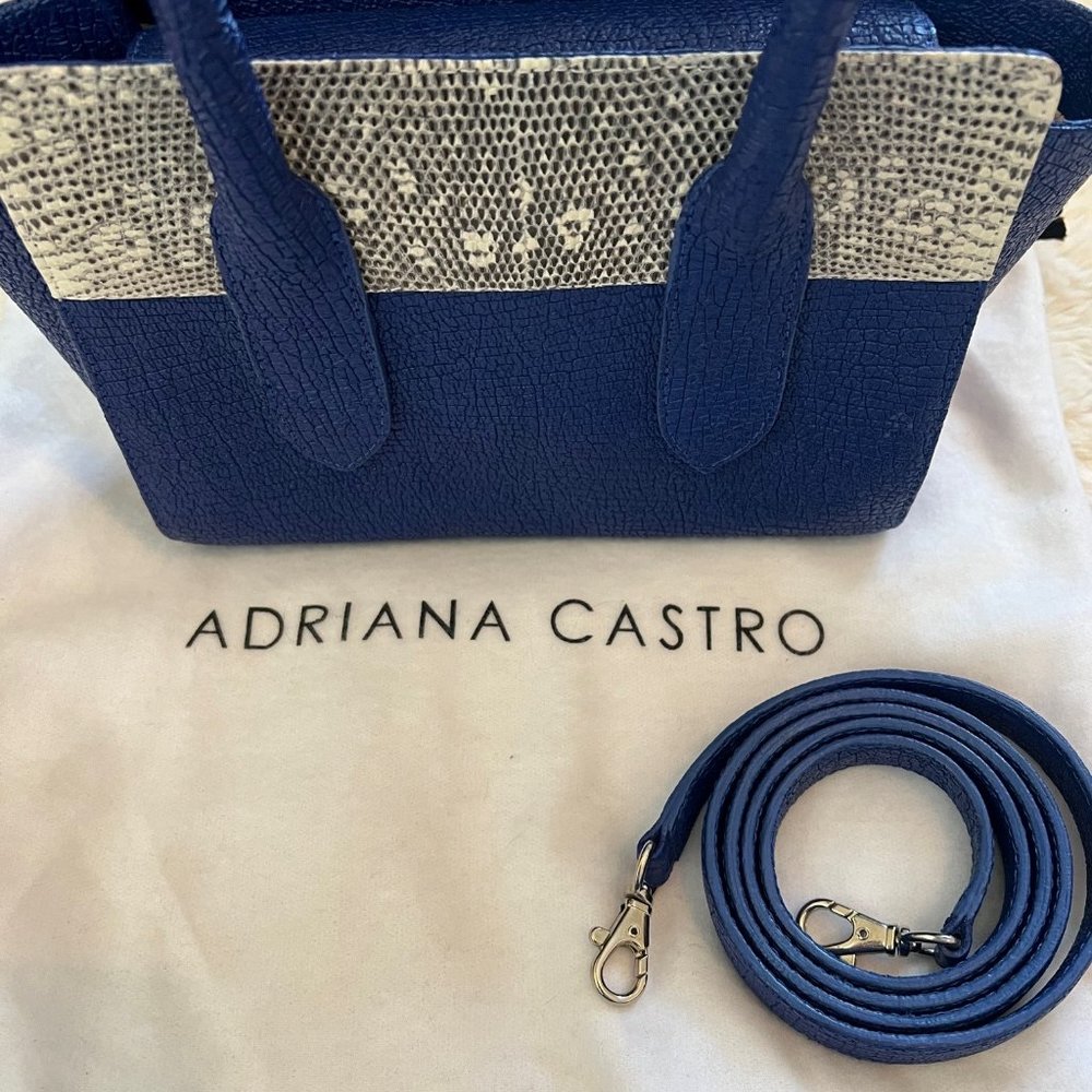 NWT Adriana Castro Royal Blue Crocodile / Gray Python Bag